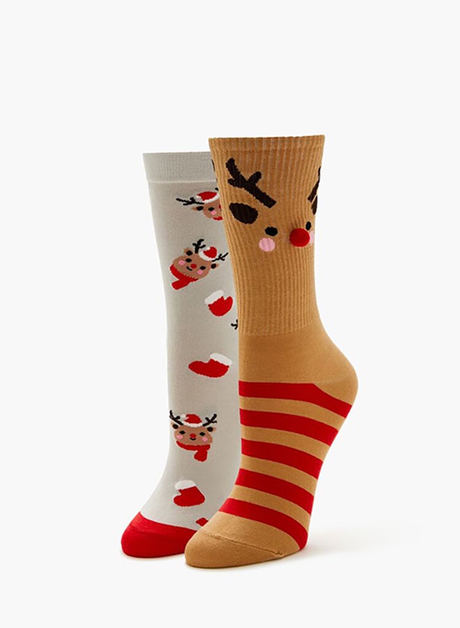 FOREVER 21 Reindeer Pom Pom Crew Socks - 2 pack  - Image 4