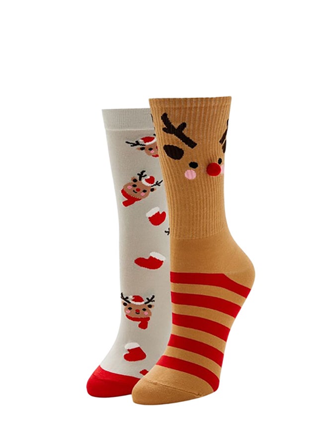 FOREVER 21 Reindeer Pom Pom Crew Socks - 2 pack  - Image 1