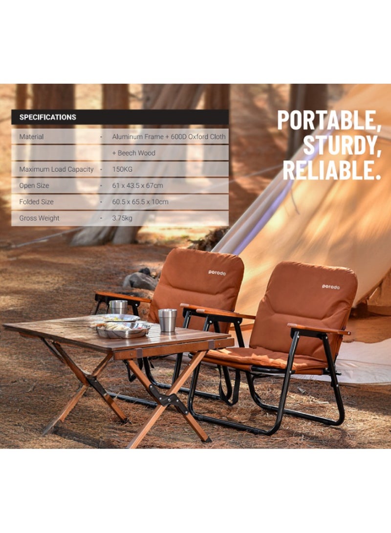 بورودو كرسي تخييم قابل للطي بسعة تحميل 150 كجم / هيكل من الألومنيوم / قماش أكسفورد 600D / مادة خشب الزان - بني - Image 4