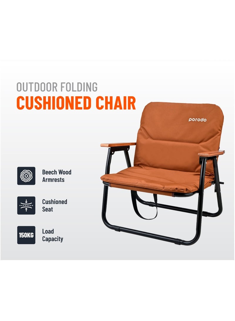 بورودو كرسي تخييم قابل للطي بسعة تحميل 150 كجم / هيكل من الألومنيوم / قماش أكسفورد 600D / مادة خشب الزان - بني - Image 3