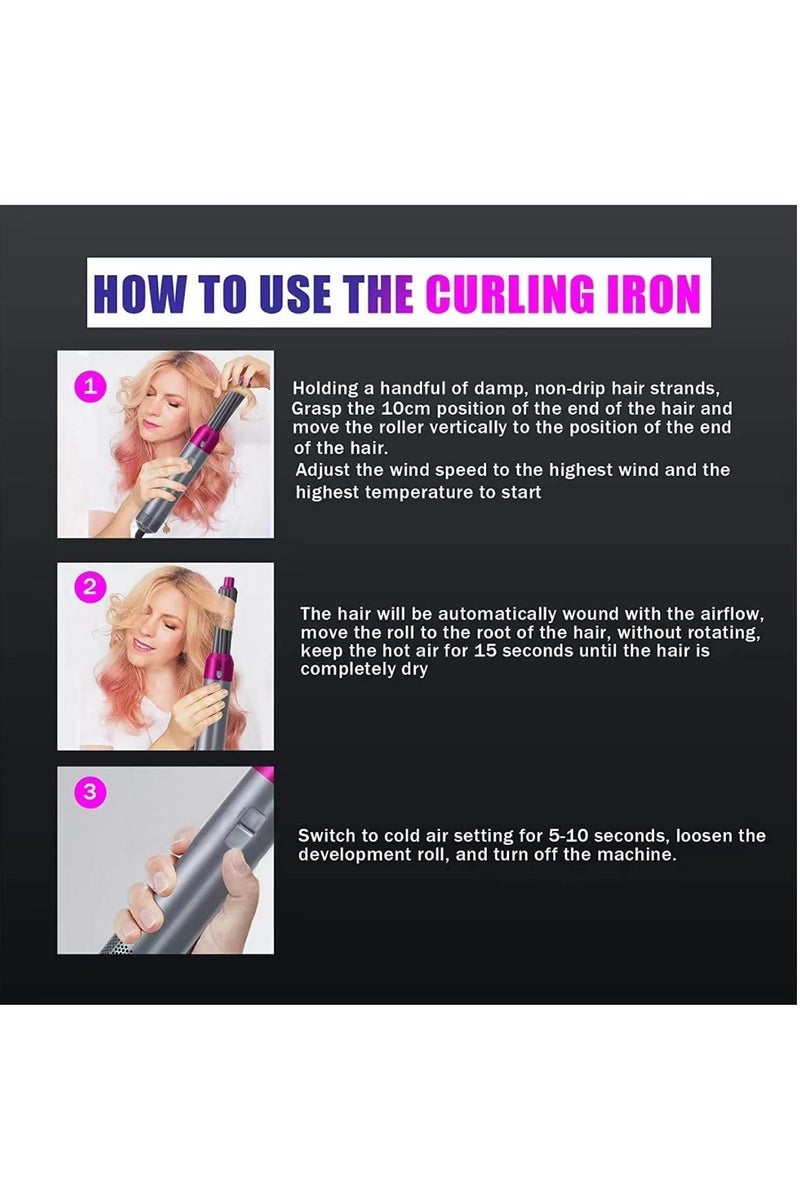 Adando 5-in-1 Hot Air Hair Dryer and Curler Tool Set, Multi-Function Hair Styler for Blow dry/straight/curly/inward curl/fluffy, Hot Air Comb Automatic hair suction with five replacement comb heads - Image 5