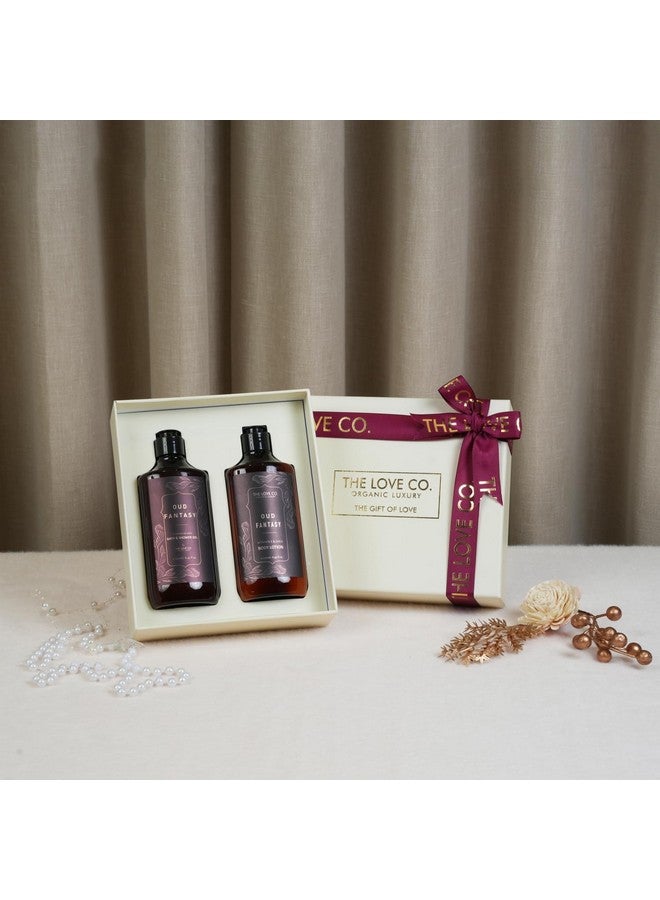 THE LOVE CO. Oud Fantasy Bath And Body Care Gift Box Shower Gel & Body Lotion | For Men And Women | Pampering Kit For Anniversary, Birthday & All Special Occasions | Premium Packaging | Pack Of 2