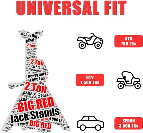 BIG RED AT42002R-3 Torin Jack Stands (1 Pair): Exceptional Use for Cars, Sedans, and Most Automobiles - 2 Ton (4,000 lb.) Capacity, Red - Image 5