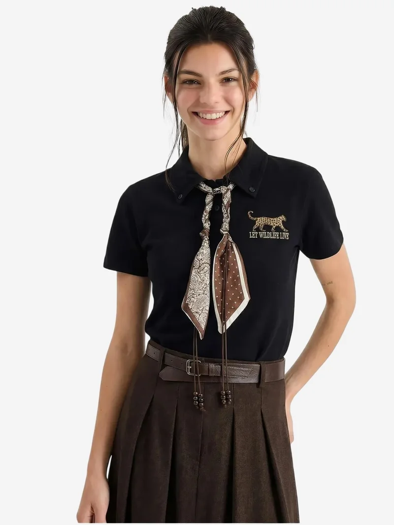 LUCCI Embroidered Text Print Polo Shirt