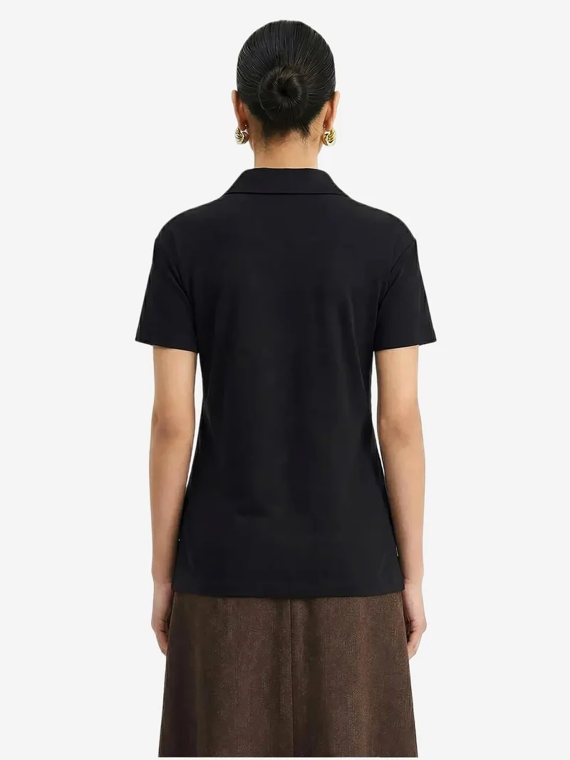 Bianco Lucci Black LUCCI Embroidered Text Print Polo Shirt for Women | Best Price UAE