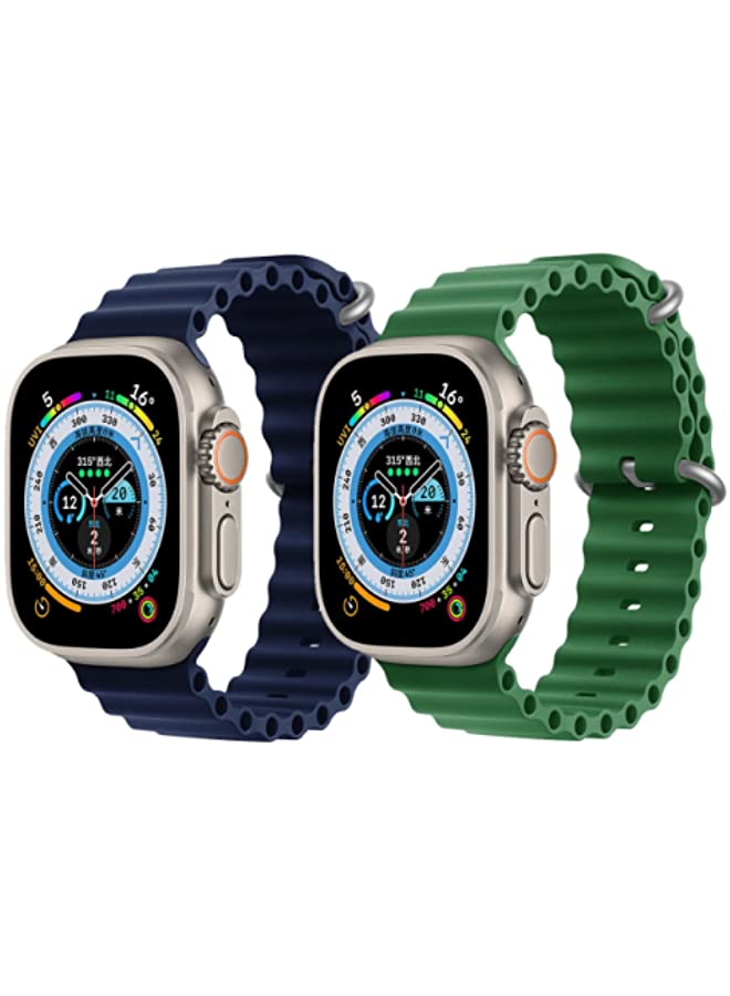 IAF Silicone Ocean Band Strap Dark Blue Silicone Ocean Band Strap Green Set of 2 for Apple Watch Ultra 8 49mm