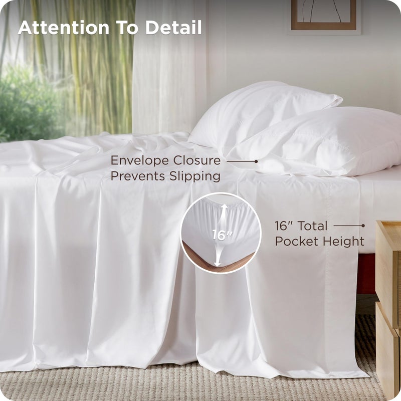 Bedsure King Size Sheet Set, Cooling Sheets, Rayon Derived from Bamboo, Deep Pocket Up to 16", Breathable & Soft, Bed Sheets, Hotel Luxury Silky Bedding for Hot Sleepers, White - Image 5