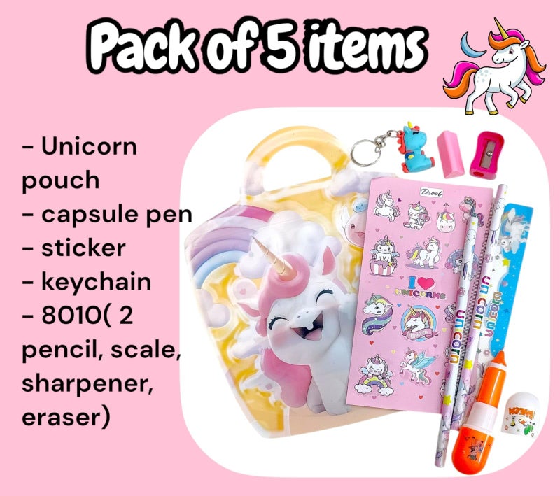 TERA13 Navratri Special Com-bo of Kanjak (Combo of 5 Packs) Unicorn Theme Stationery Gift Set for Girls, Birthday Return Gift for Kids, Best Gi-ft for Kanya Pujan - Image 2