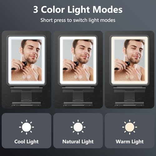 Shinowa Heated Shower Mirror Fogless for Shaving, 3 Colors Stepless Dimmable Lights Fogless Mirror for Shower, Rechargeable Anti Fog Shaving Mirror for Shower with Razor Holder for Men, Light Memory Function - Image 3