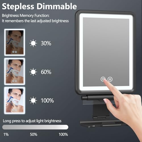Shinowa Heated Shower Mirror Fogless for Shaving, 3 Colors Stepless Dimmable Lights Fogless Mirror for Shower, Rechargeable Anti Fog Shaving Mirror for Shower with Razor Holder for Men, Light Memory Function - Image 4