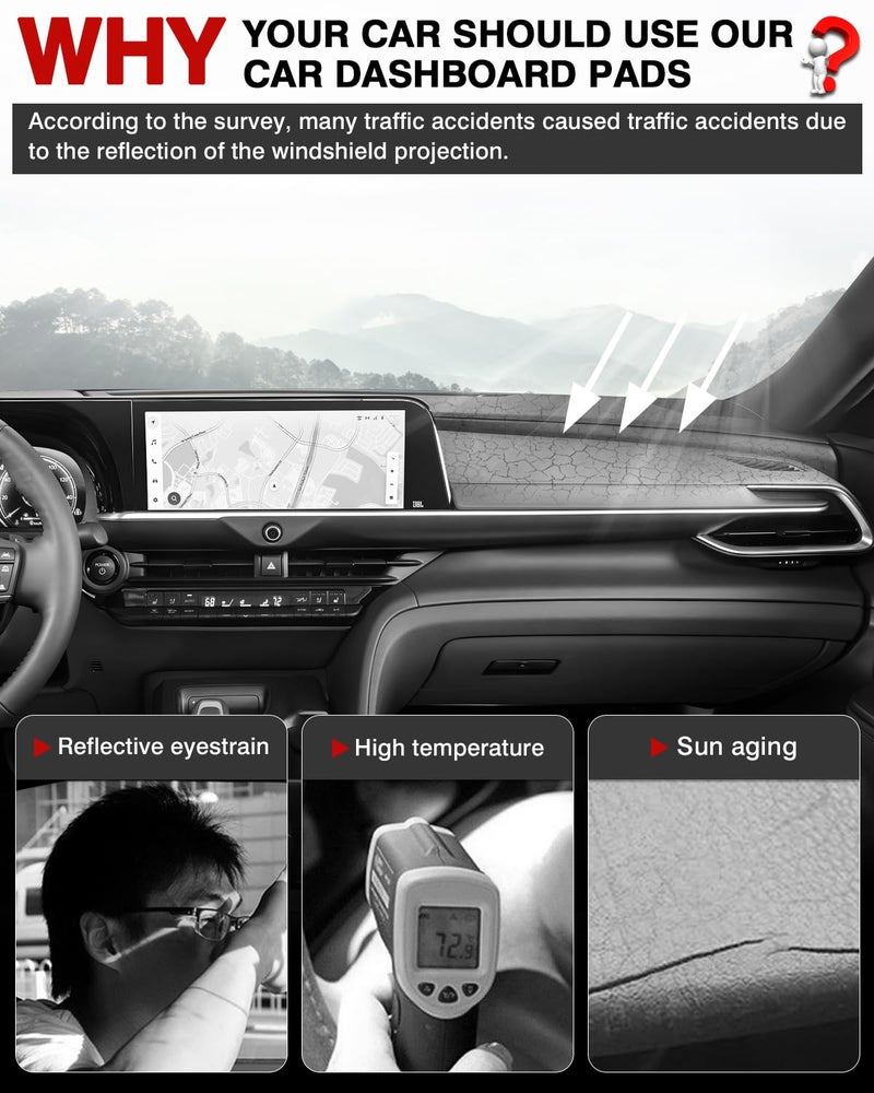 Autorder Dashboard Cover Mat Fit for 2023 2024 2025 2026 Toyota Crown Accessories Dash Cover Flannel Dash Mat Sunshade Glare UV Rays Protector - Image 2