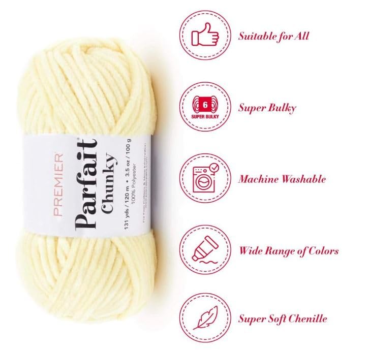 Bella's Crafts Premier Yarns Parfait Chunky Chenille Yarn 3.5 Oz 6 Super Bulky Weight 3 Pack Bundle with Bella's Crafts Stitch Markers (Yellow) - Image 3