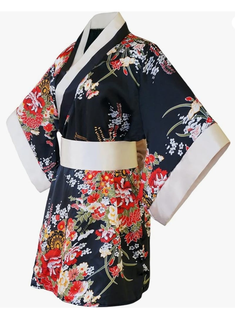 رداء حمام نسائي قصير كيمونو مزهر من قطعة واحدة