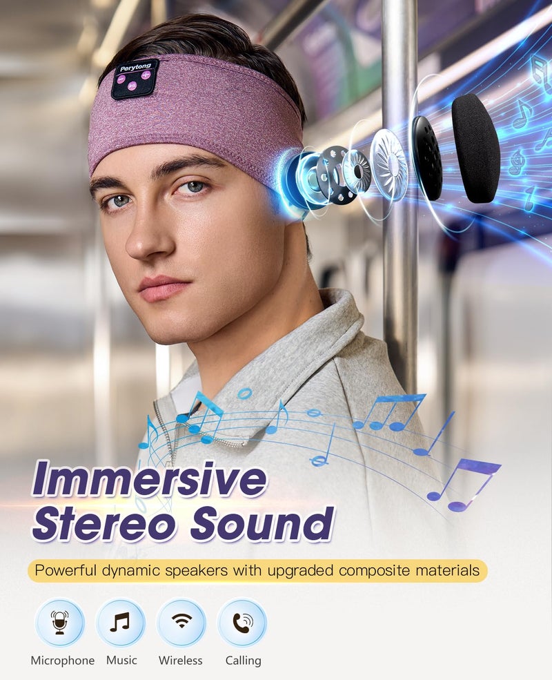 Perytong Sleep Headphones Bluetooth 5.4, Sleep Headphones for Side Sleepers with Ultra-Thin HD Stereo Speakers, Wireless & Sweat Resistant Sport Earphones for Workout Yoga Travel - Image 4