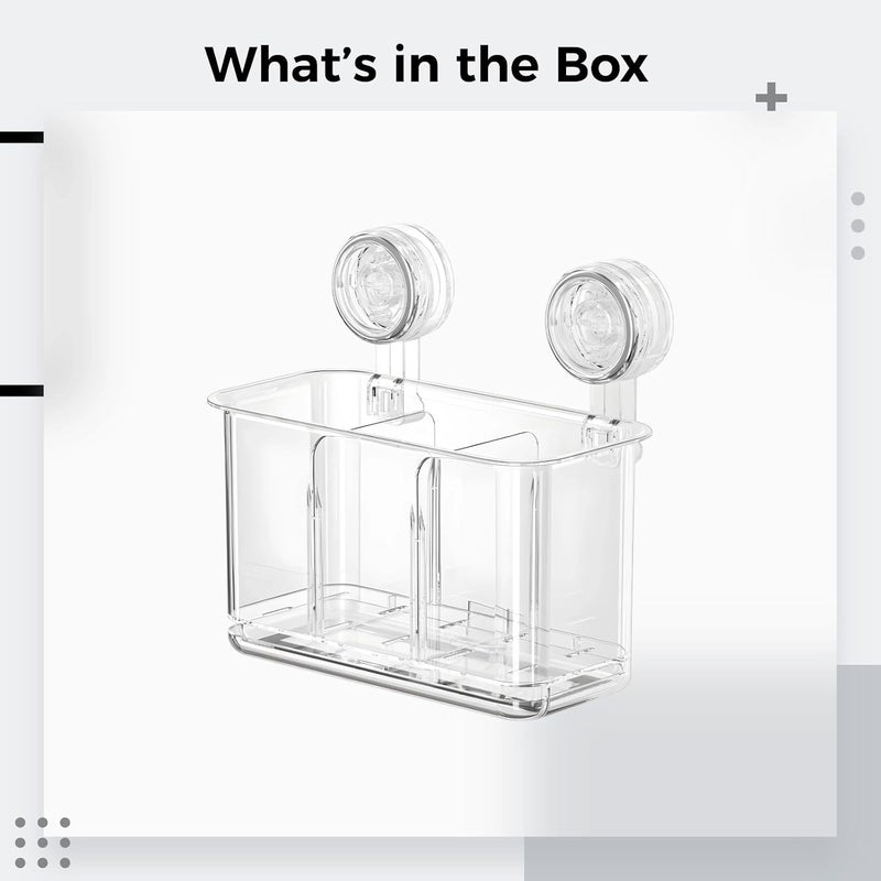 Cutlery Holder For Kitchen, Clear Suction Cup Wall Mounted, 8.1 In / 20.6 Cm Large With Dual Compartments, Utensil Organizer, No Drilling Space Saving Chopstick Box - Image 5