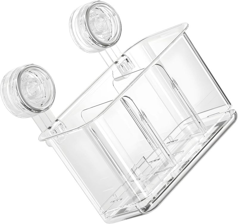 Cutlery Holder For Kitchen, Clear Suction Cup Wall Mounted, 8.1 In / 20.6 Cm Large With Dual Compartments, Utensil Organizer, No Drilling Space Saving Chopstick Box - Image 1