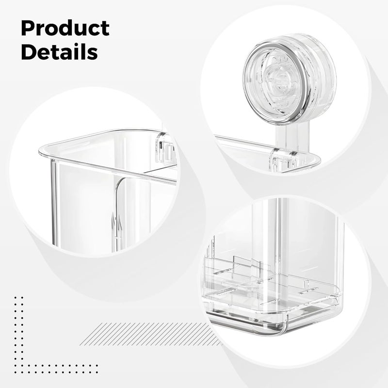 Cutlery Holder For Kitchen, Clear Suction Cup Wall Mounted, 8.1 In / 20.6 Cm Large With Dual Compartments, Utensil Organizer, No Drilling Space Saving Chopstick Box - Image 4