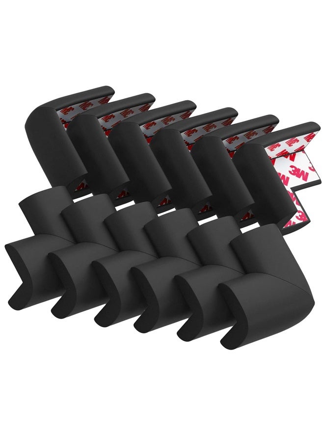 واقي الركن الناعم واقيات الركن والحافة، مصد أثاث الرغوة المطاطية المزودة بشريط أمان مسبق للحرارة، والطاولة، والدرج، والخزانة، والمواد اللاصقة 3M المزودة بشريط مسبق (12 عبوة سوداء) - Image 1