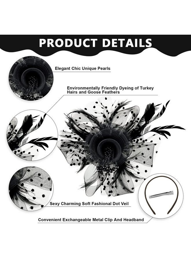 PALAY¬Æ Black Fascinator Hats for Women Flower Mesh Feathers Headband Cocktail Tea Party Headwear Vintage Ladies Hair Clip Fascinators - Image 3