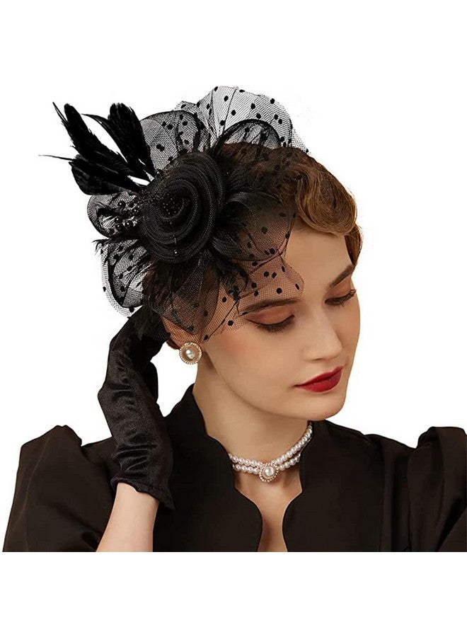 PALAY¬Æ Black Fascinator Hats for Women Flower Mesh Feathers Headband Cocktail Tea Party Headwear Vintage Ladies Hair Clip Fascinators - Image 4