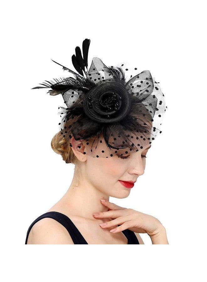 PALAY¬Æ Black Fascinator Hats for Women Flower Mesh Feathers Headband Cocktail Tea Party Headwear Vintage Ladies Hair Clip Fascinators - Image 1