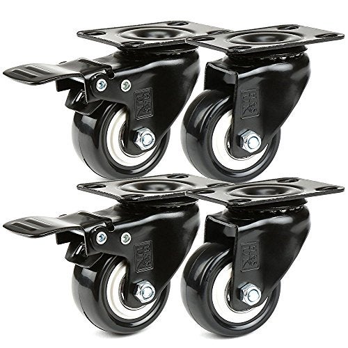 HST H&S Heavy Duty 2" Caster Wheels for Trolley Furniture - 4 Casters with Brakes for Outdoor Furniture – Black Furniture Casters with Double Ball Bearing Swivel Heads - Image 4
