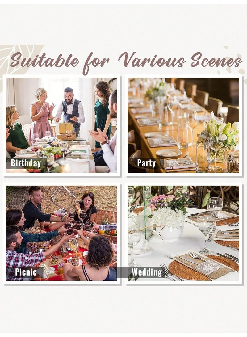 Rustic Linen And Lace Cutlery Holder – Elegant Tableware Pocket For Dining Table Decoration And Party Hosting-5 Pcs - Image 3