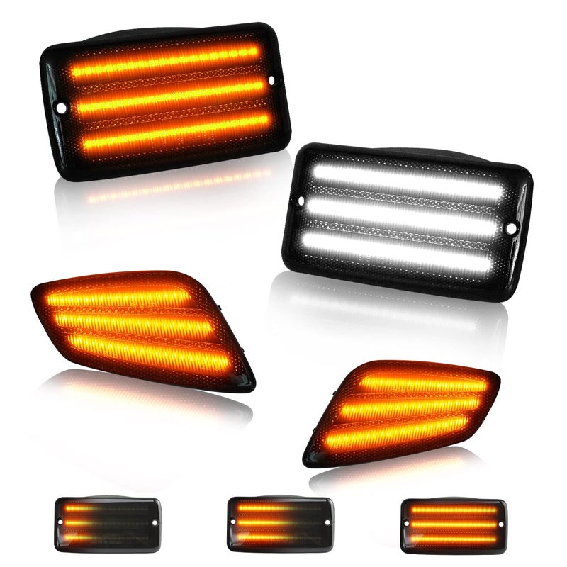 أفضل إضاءة إشارة الانعطاف LED من Bestview مع أضواء علامة جانبية لسيارة جيب رانجلر TJ 1997-2006 4 قطع إضاءة إشارة ديناميكية باللون الكهرماني مجموعة أضواء علامة جانبية عدسة مدخنة أضواء زاوية الفندر