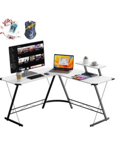 KASINDA Kasinda L-Shaped Computer Desk, Come's With Lighting Mouse Gift, Home Office Corner Table with Monitor Stand, Space-Saving, Easy Assembly (White)  - Image 1