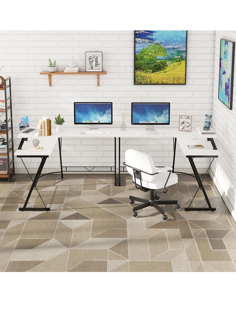 KASINDA - Kasinda L-Shaped Computer Desk, Come's With Lighting Mouse Gift, Home Office Corner Table with Monitor Stand, Space-Saving, Easy Assembly (White) - Image 1