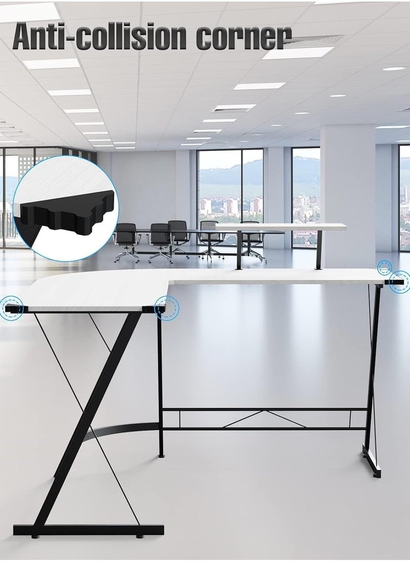 KASINDA - Kasinda L-Shaped Computer Desk, Come's With Lighting Mouse Gift, Home Office Corner Table with Monitor Stand, Space-Saving, Easy Assembly (White) - Image 1