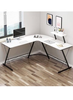 KASINDA Kasinda L-Shaped Computer Desk, Come's With Lighting Mouse Gift, Home Office Corner Table with Monitor Stand, Space-Saving, Easy Assembly (White)  - Image 3