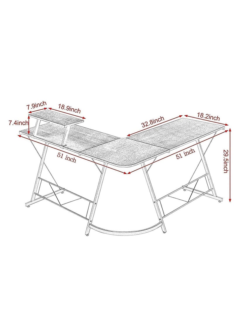KASINDA - Kasinda L-Shaped Computer Desk, Come's With Lighting Mouse Gift, Home Office Corner Table with Monitor Stand, Space-Saving, Easy Assembly (White) - Image 1
