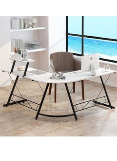 KASINDA Kasinda L-Shaped Computer Desk, Come's With Lighting Mouse Gift, Home Office Corner Table with Monitor Stand, Space-Saving, Easy Assembly (White)  - Image 4