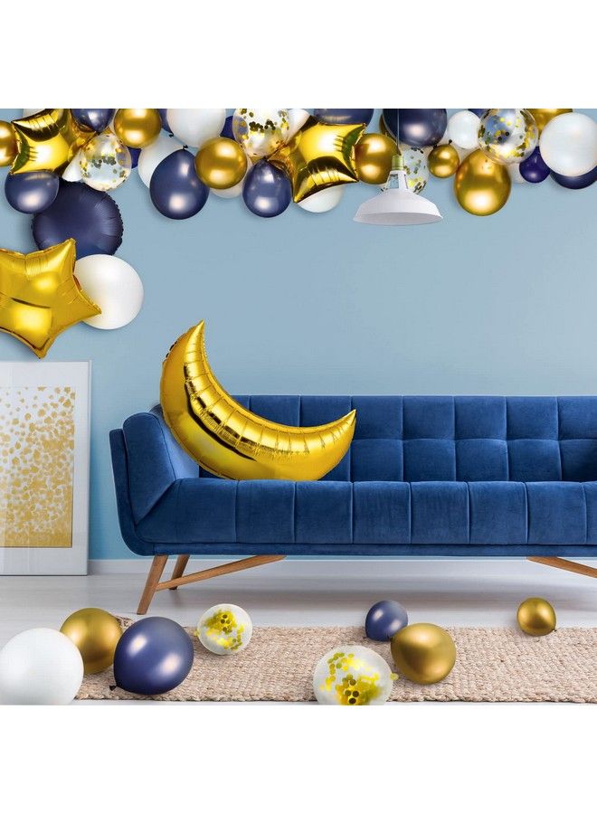 Zhanmai 110 Pcs Sky Night Moon Star Theme Navy Balloons Garland Kit Blue And White Balloons With 36 Inch Gold Moon Balloon 18 Inch Star Foil Balloon Pack For Birthday Baby Boy Girl Shower Party Decoration - Image 4