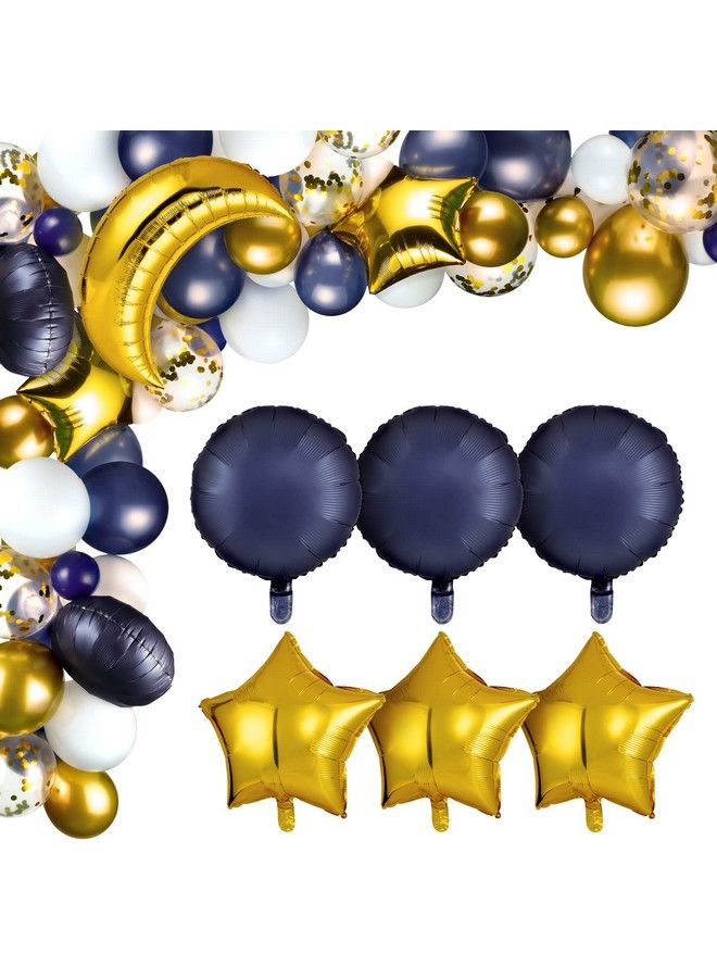 Zhanmai 110 Pcs Sky Night Moon Star Theme Navy Balloons Garland Kit Blue And White Balloons With 36 Inch Gold Moon Balloon 18 Inch Star Foil Balloon Pack For Birthday Baby Boy Girl Shower Party Decoration - Image 2