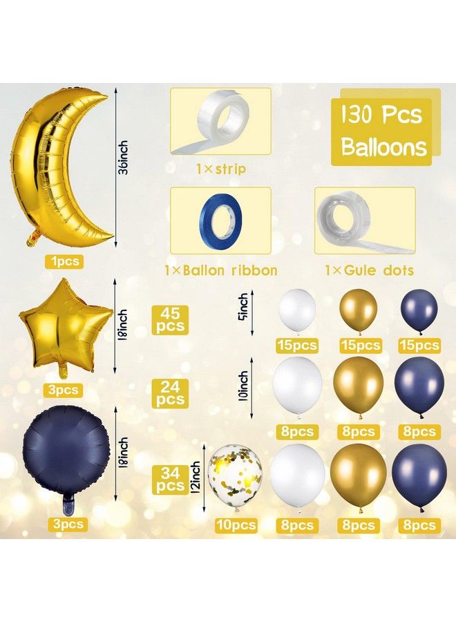 Zhanmai 110 Pcs Sky Night Moon Star Theme Navy Balloons Garland Kit Blue And White Balloons With 36 Inch Gold Moon Balloon 18 Inch Star Foil Balloon Pack For Birthday Baby Boy Girl Shower Party Decoration - Image 3