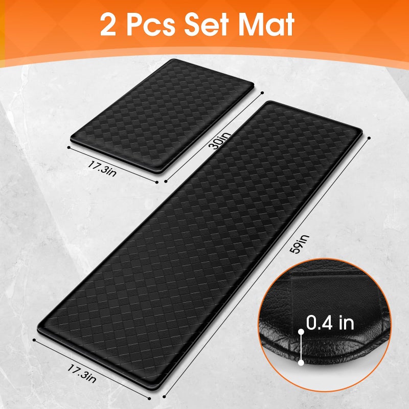 TranquilRelax Kitchen Mats, 2PCS Kitchen Rugs, Cushioned Anti Fatigue Kitchen Mats for Floor, Non-Slip Standing Desk Mat, Waterproof Kitchen Rug Set for Kitchen Floor Office,17.3"Ã—30"+17.3"Ã—59" Black - Image 2