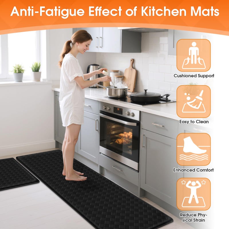 TranquilRelax Kitchen Mats, 2PCS Kitchen Rugs, Cushioned Anti Fatigue Kitchen Mats for Floor, Non-Slip Standing Desk Mat, Waterproof Kitchen Rug Set for Kitchen Floor Office,17.3"Ã—30"+17.3"Ã—59" Black - Image 3