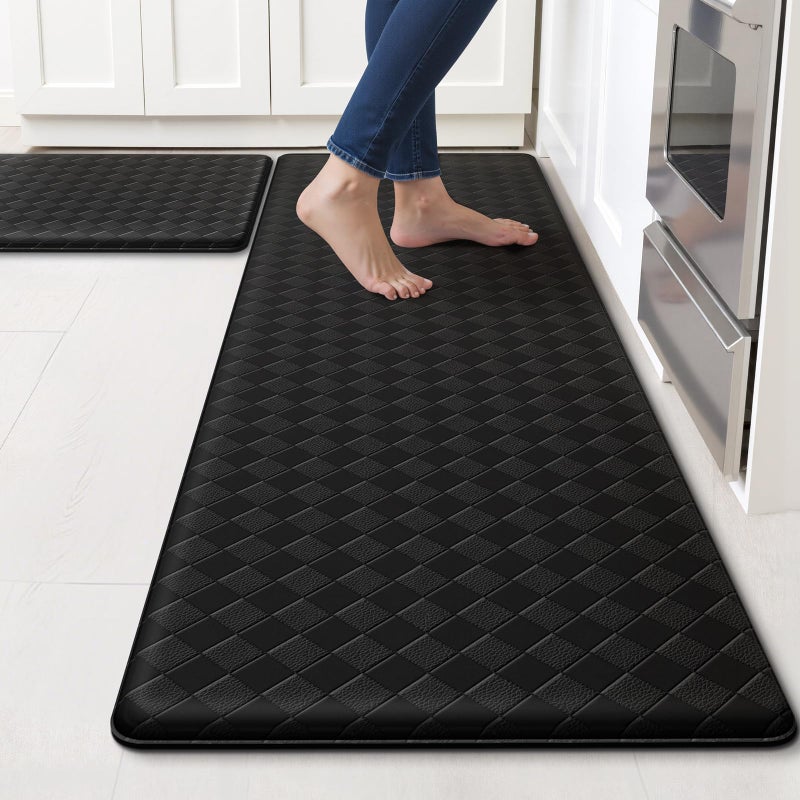 TranquilRelax Kitchen Mats, 2PCS Kitchen Rugs, Cushioned Anti Fatigue Kitchen Mats for Floor, Non-Slip Standing Desk Mat, Waterproof Kitchen Rug Set for Kitchen Floor Office,17.3"Ã—30"+17.3"Ã—59" Black - Image 1