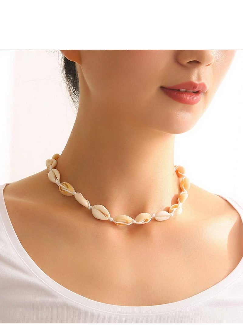 KASTWAVE 2 Piece Shell Necklace Bracelet, Beaded Sea Shell Set Beach Party Jewelry Women Men'S Jewelry Natural Shell Earrings - Image 2
