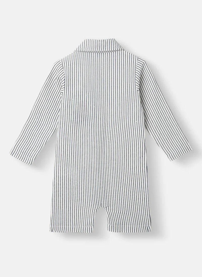 Nautinati Boys’ Striped Romper | Bow at Placket |Collar Neck Romper for 0-2 Years