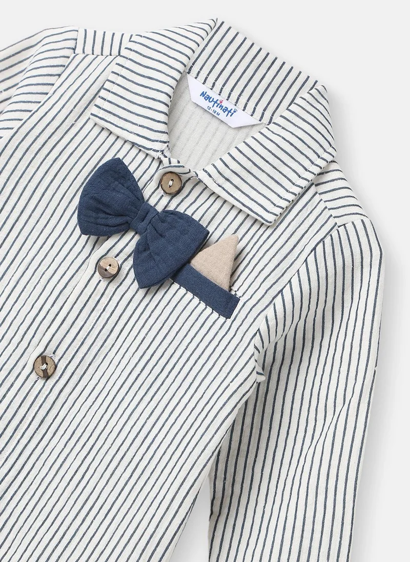 Nautinati Boys’ Striped Romper | Bow at Placket |Collar Neck Romper for 0-2 Years