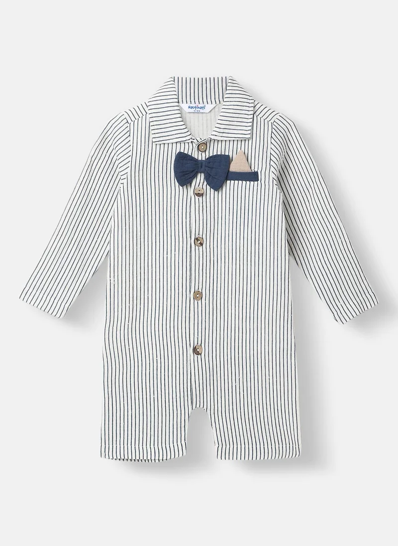 Nautinati Boys’ Striped Romper | Bow at Placket |Collar Neck Romper for 0-2 Years