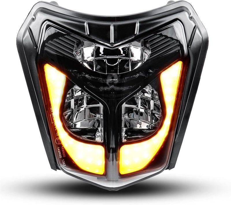 BICYACO Dirt Bike Headlight, 40W 2700LM DOT LED Headlight Reflector with DRL Turn Signal Hi/Lo Beam, Compatible with Enduro Motorcycle Pit Bike ATV EXC XCW SXF SX 125 250 300 350 450 500 530 SMC R 690 - Image 1