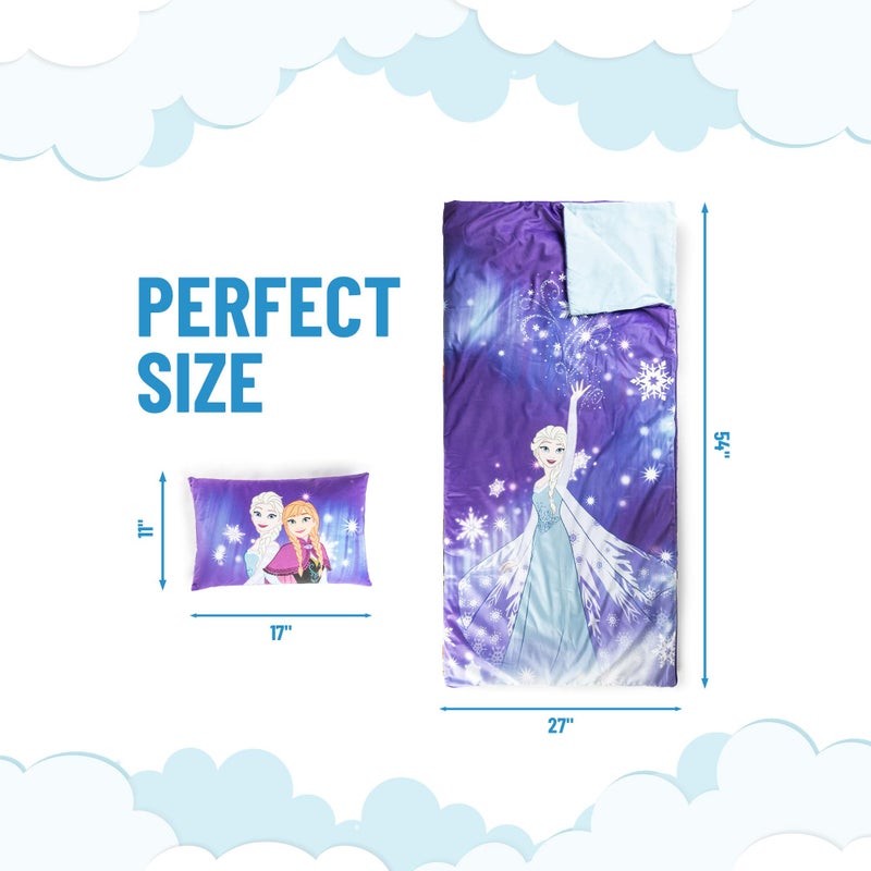 Jay Franco Kids Slumber Bag and Pillow - 54 x 27 Inch Comfy Indoor Sleeping Bag for School and Sleepovers, 2 Piece Set, Purple - Frozen - Image 2