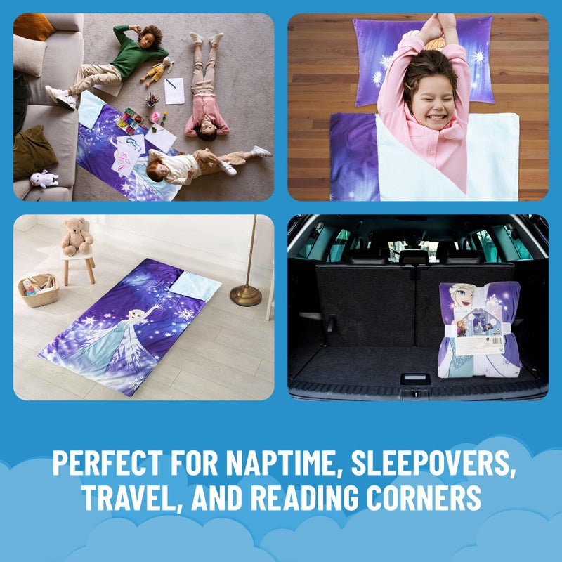Jay Franco Kids Slumber Bag and Pillow - 54 x 27 Inch Comfy Indoor Sleeping Bag for School and Sleepovers, 2 Piece Set, Purple - Frozen - Image 5