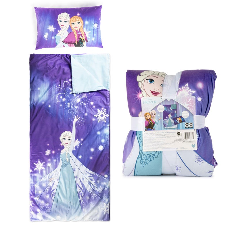 Jay Franco Kids Slumber Bag and Pillow - 54 x 27 Inch Comfy Indoor Sleeping Bag for School and Sleepovers, 2 Piece Set, Purple - Frozen - Image 1