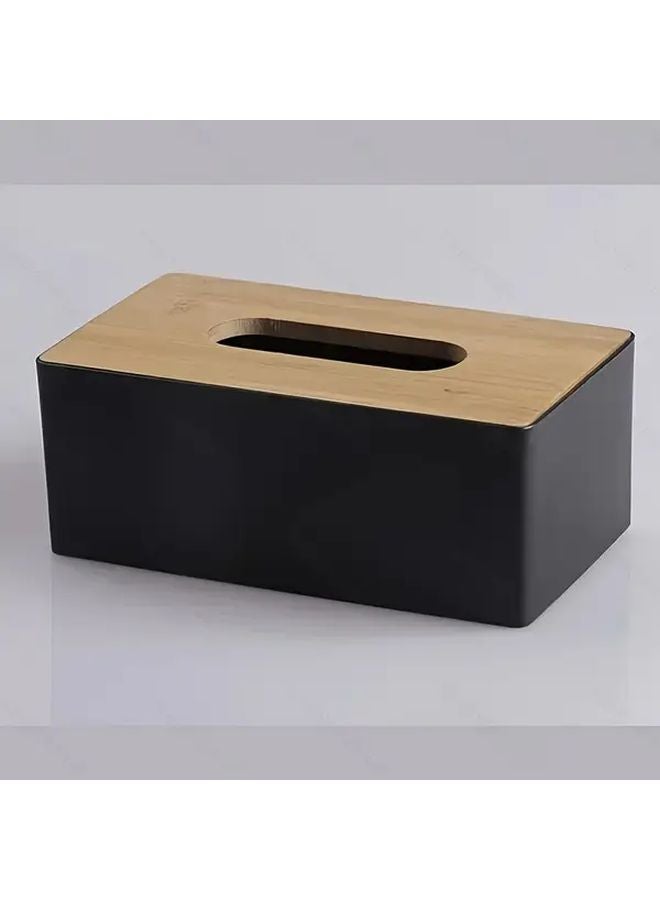 Large Capacity Black Wood Grain Plastic Tissue Box Holder Storage Organizer - Image 3