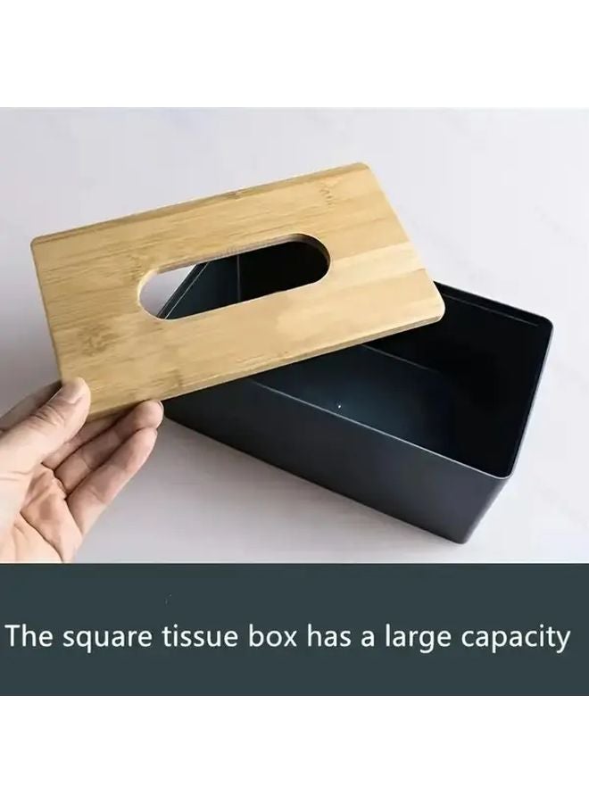 Large Capacity Black Wood Grain Plastic Tissue Box Holder Storage Organizer - Image 5